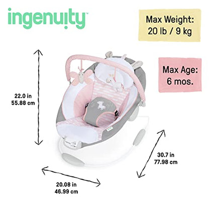 Ingenuity Soothing Baby Bouncer (Pink Flora Unicorn) - Kidsy