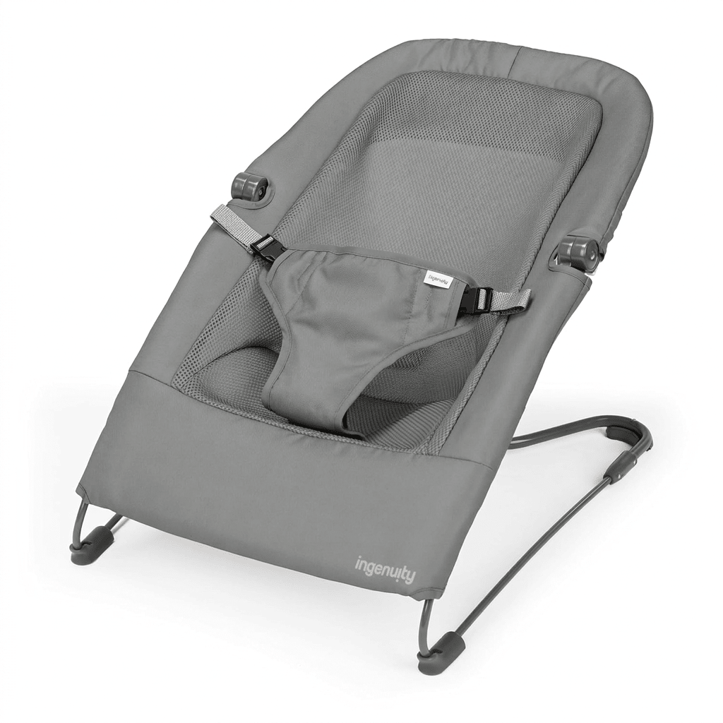Ingenuity Stow & Go Compact Folding Baby Bouncer (Grey) - Kidsy