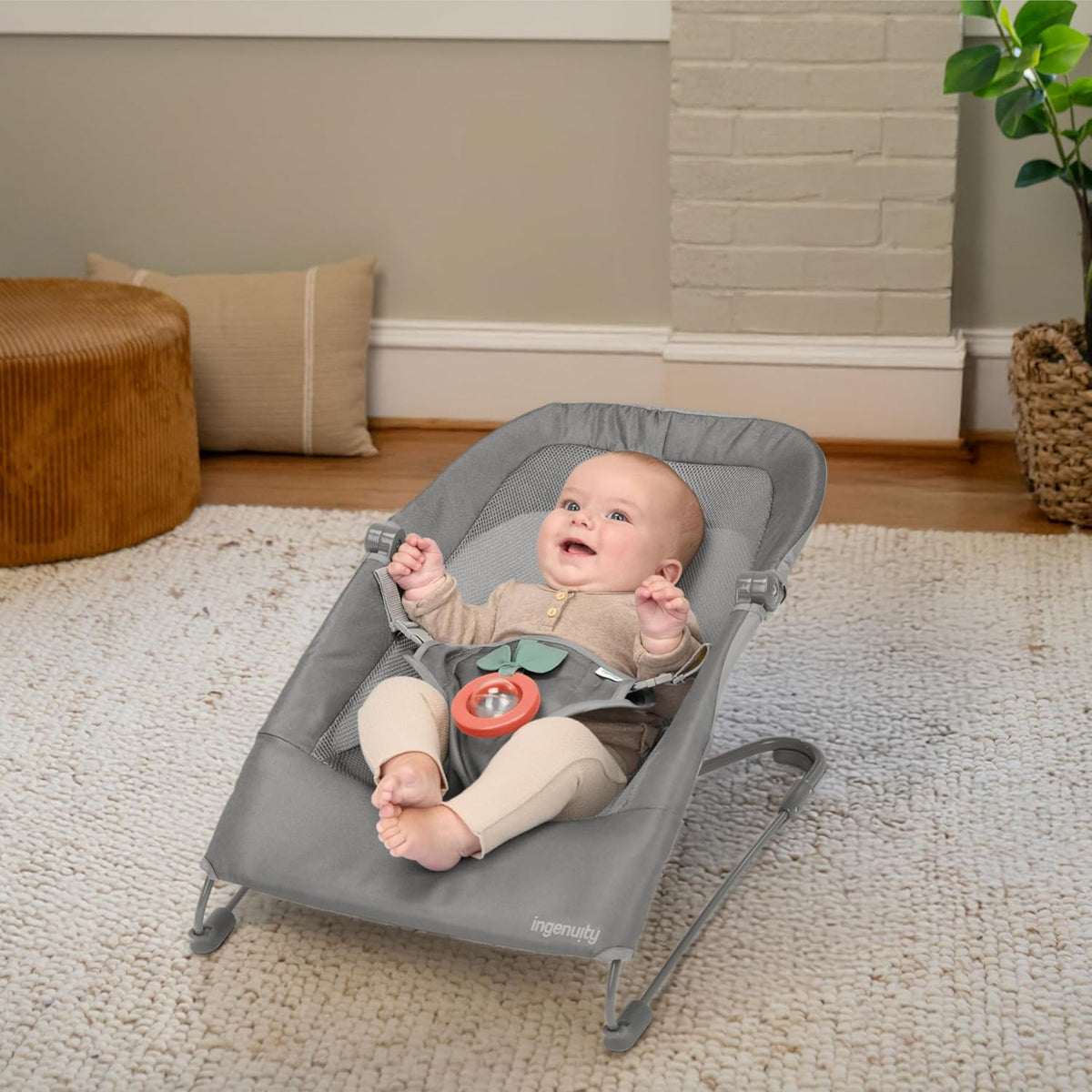 Ingenuity Stow & Go Compact Folding Baby Bouncer (Grey) - Kidsy