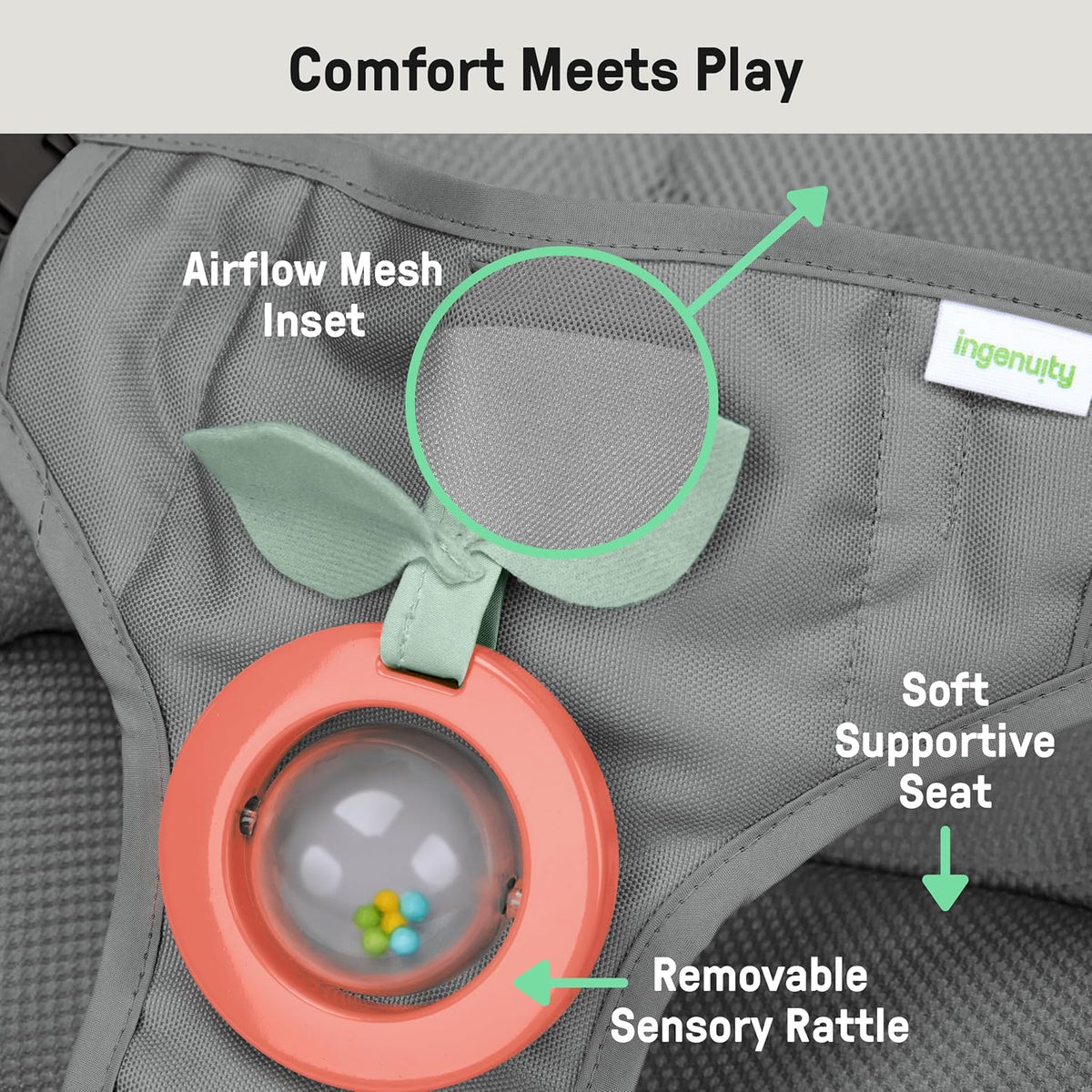 Ingenuity Stow & Go Compact Folding Baby Bouncer (Grey) - Kidsy