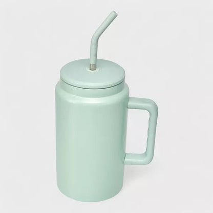 Insulated Tumbler 50oz with Handle & Straw (Mint Green) - Kidsy