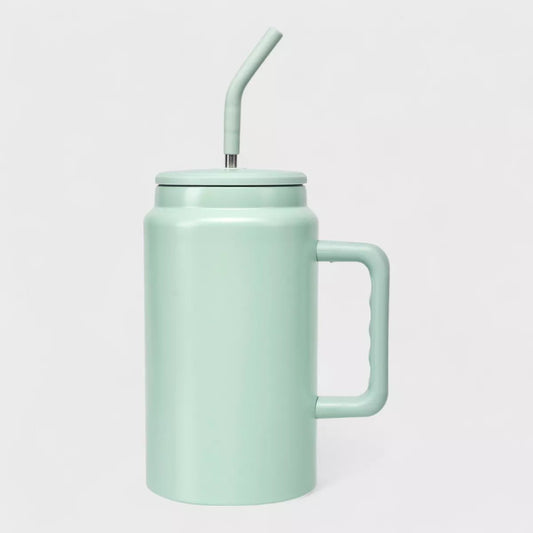 Insulated Tumbler 50oz with Handle & Straw (Mint Green) - Kidsy