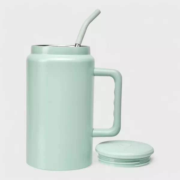 Insulated Tumbler 50oz with Handle & Straw (Mint Green) - Kidsy