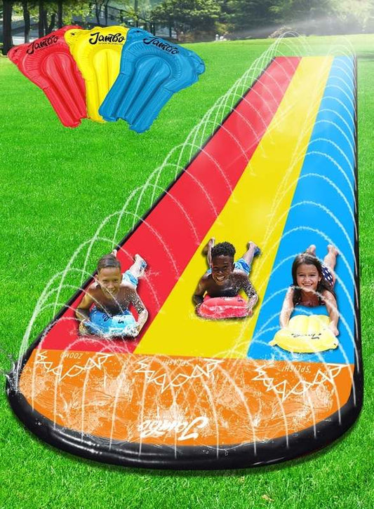 JAMBO Premium Triple Water Slide with 3 Bodyboards - Kidsy