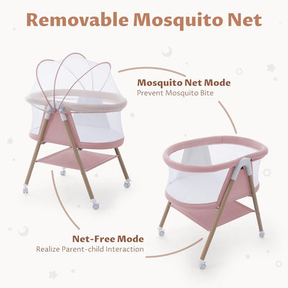 Jaoul Baby Bassinet, Portable Baby Travel Crib for Baby Bed with Wheels Comfy Mattress (Pink) - Kidsy