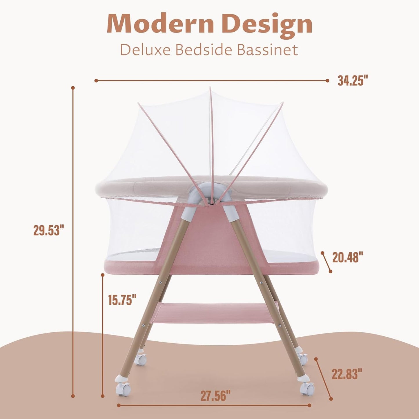 Jaoul Baby Bassinet, Portable Baby Travel Crib for Baby Bed with Wheels Comfy Mattress (Pink) - Kidsy