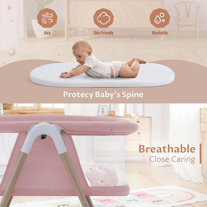Jaoul Baby Bassinet, Portable Baby Travel Crib for Baby Bed with Wheels Comfy Mattress (Pink) - Kidsy