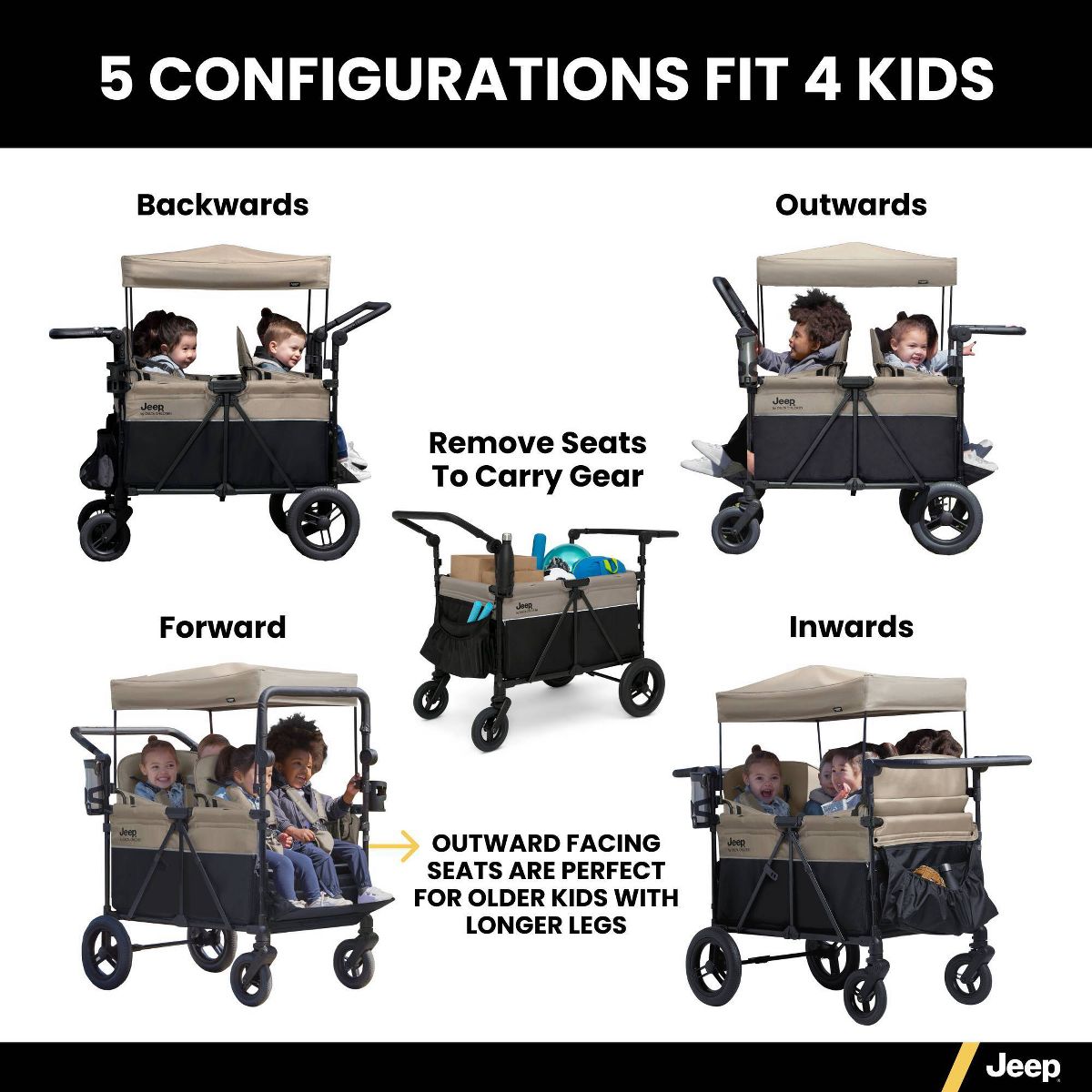 Jeep Gladiator 4-Seater Stroller Wagon by Delta Children (Black/Tan) - Kidsy