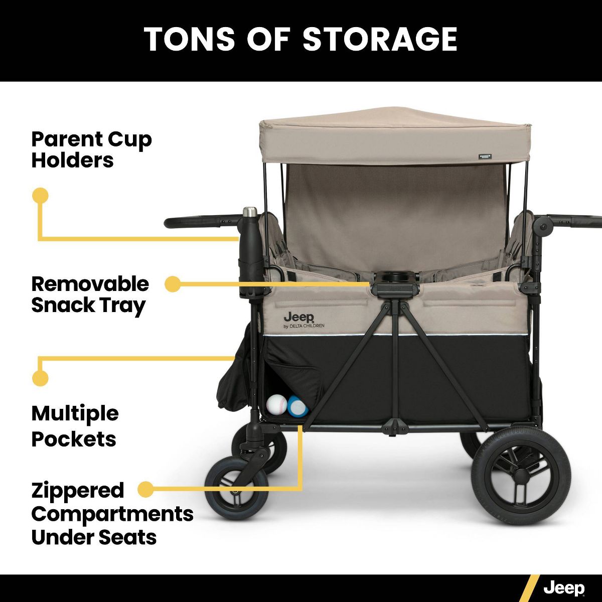 Jeep Gladiator 4-Seater Stroller Wagon by Delta Children (Black/Tan) - Kidsy