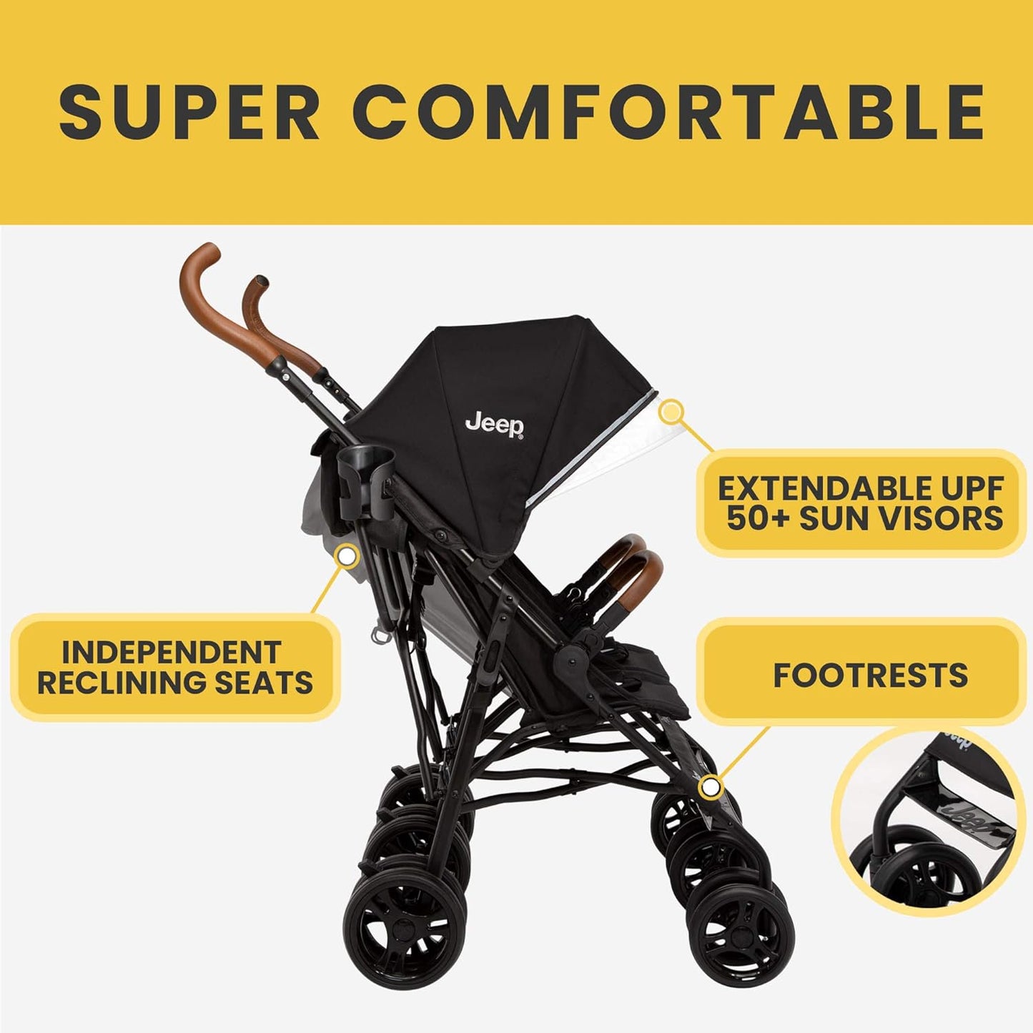 Jeep PowerGlyde Plus Side x Side Double Stroller (Black) - Kidsy