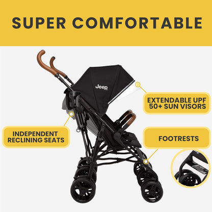 Jeep PowerGlyde Plus Side x Side Double Stroller (Black) - Kidsy