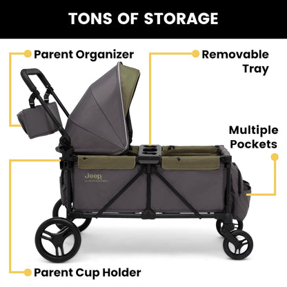 Jeep Sport All - Terrain Stroller Wagon by Delta Children (Grey/Olive Green) - Kidsy