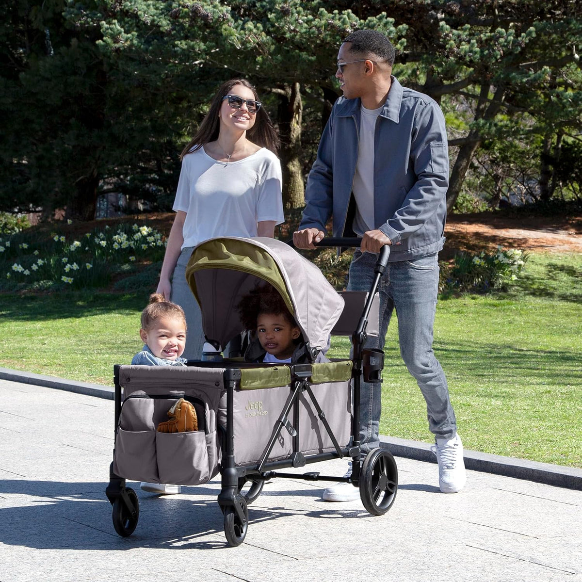 Jeep Sport All - Terrain Stroller Wagon by Delta Children (Grey/Olive Green) - Kidsy