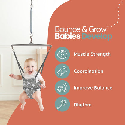 Jolly Jumper Elite Adjustable Baby Exerciser with 6-Foot Stand (Black Saddle) - Kidsy