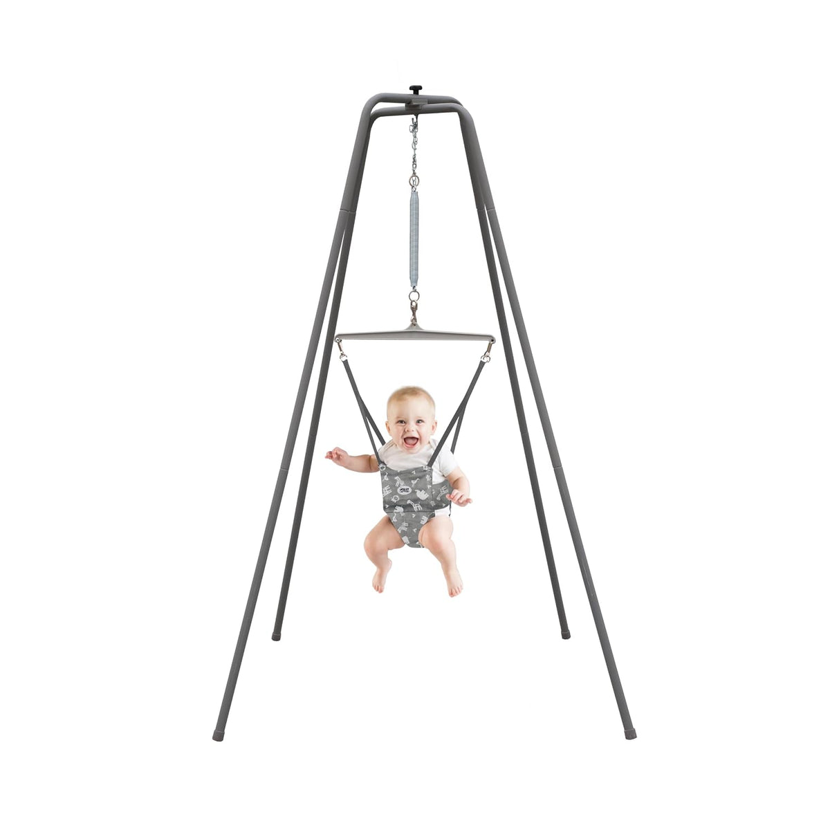 Jolly Jumper Elite Adjustable Baby Exerciser with 6-Foot Stand (Black Saddle) - Kidsy