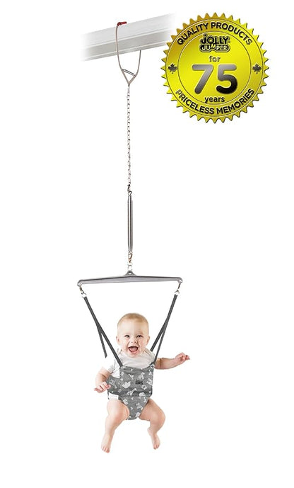 Jolly Jumper Original Baby Exerciser (Grey Safari Saddle) - Kidsy