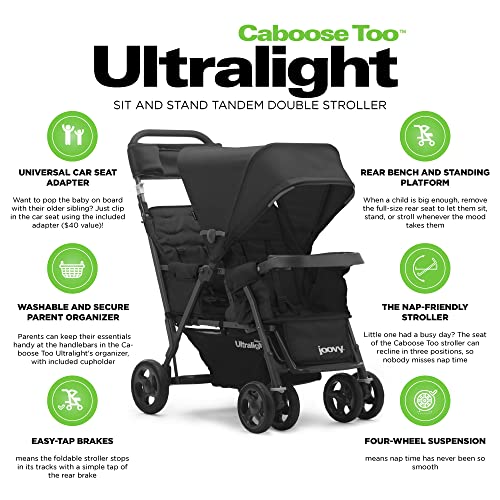 Joovy Caboose Too Ultralight Sit and Stand Tandem Double Stroller (Black) - Kidsy