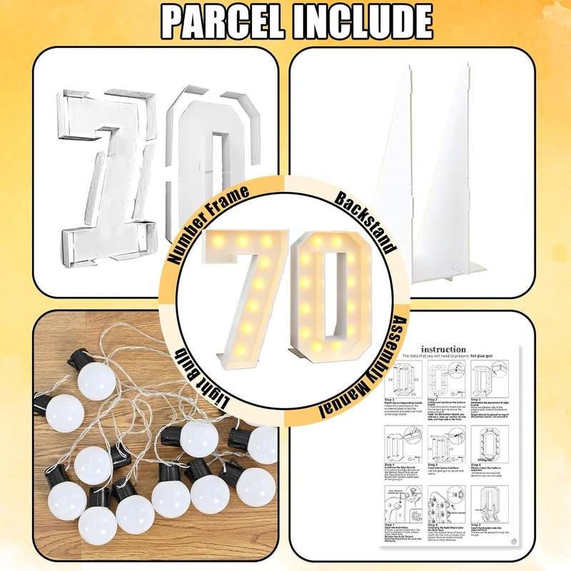 KAINSY 4ft Light - Up Number 70 Marquee Frame (White) - Kidsy