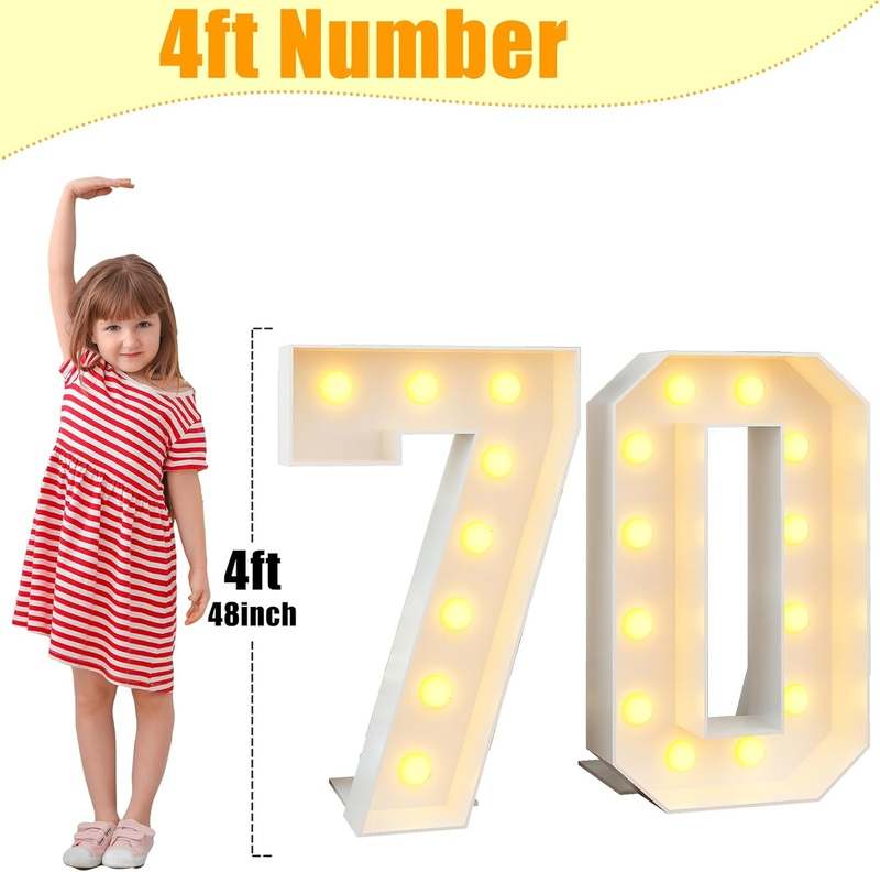 KAINSY 4ft Light - Up Number 70 Marquee Frame (White) - Kidsy
