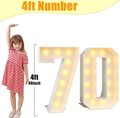KAINSY 4ft Light - Up Number 70 Marquee Frame (White) - Kidsy