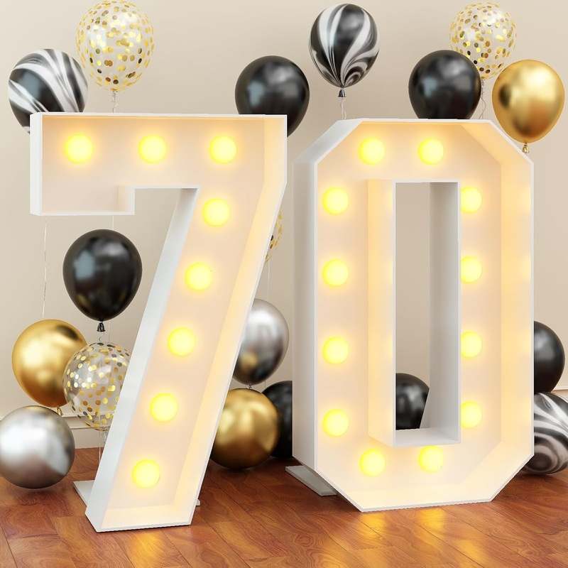 KAINSY 4ft Light - Up Number 70 Marquee Frame (White) - Kidsy
