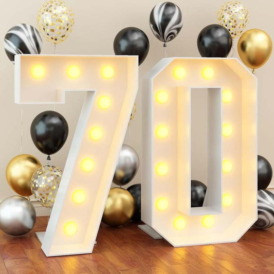 KAINSY 4ft Light - Up Number 70 Marquee Frame (White) - Kidsy