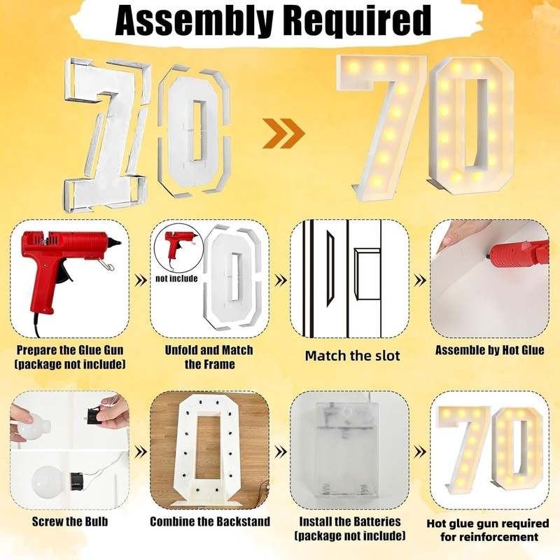 KAINSY 4ft Light - Up Number 70 Marquee Frame (White) - Kidsy