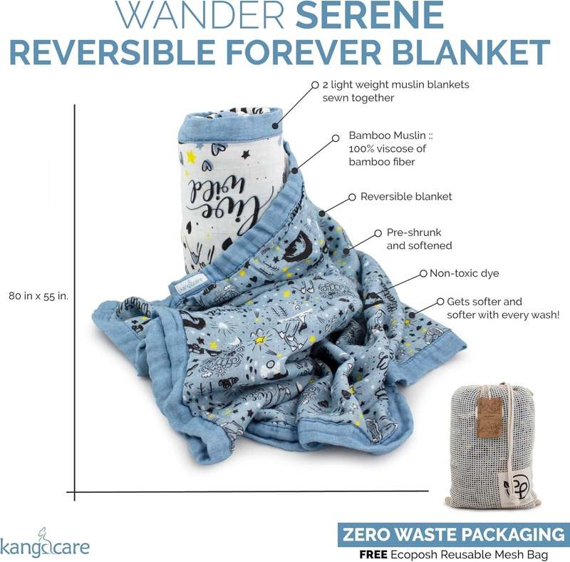Kanga Care Bamboo Muslin Forever Blanket (Wander) (80x55) - Kidsy