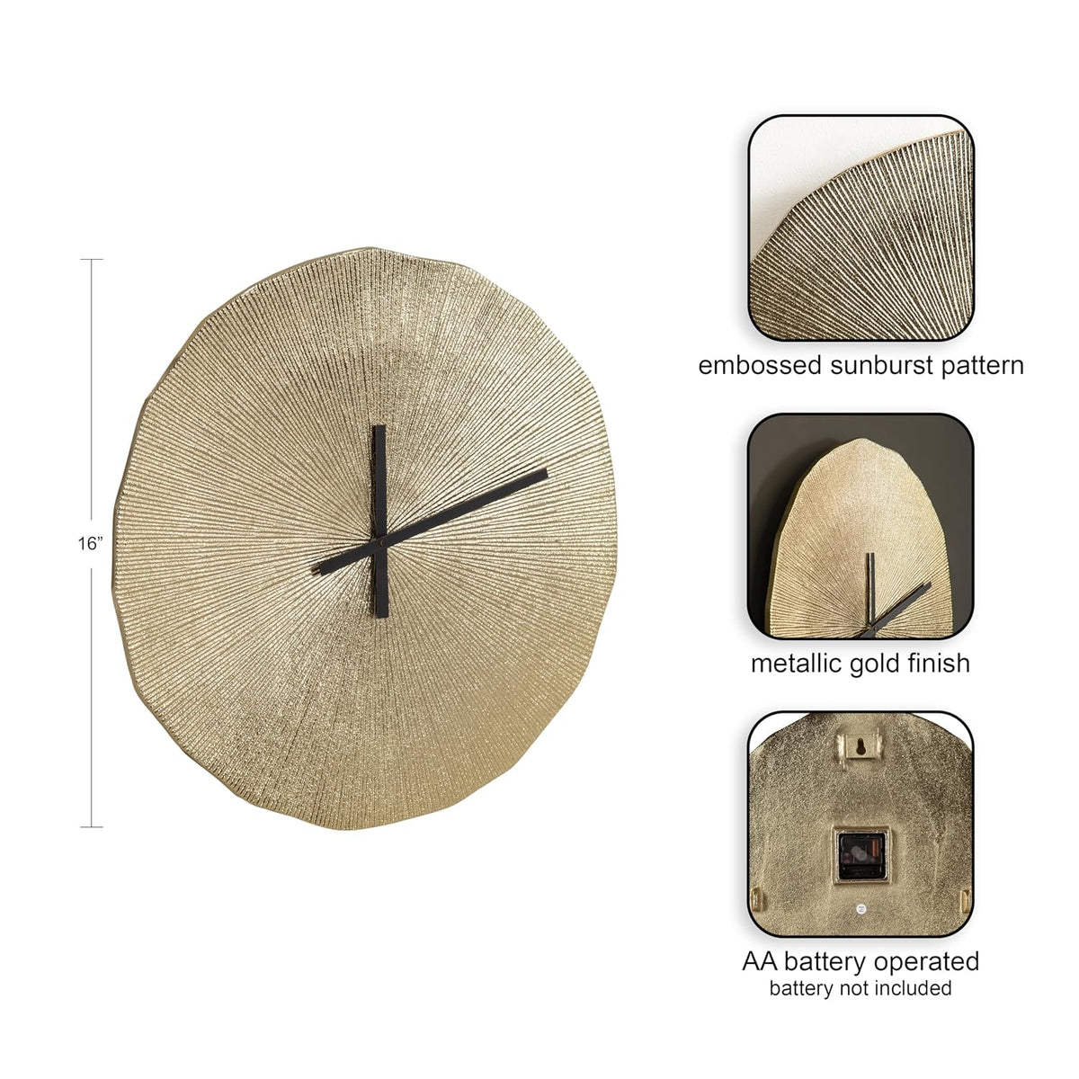 Kate and Laurel Sancia 16-Inch Modern Round Metal Wall Clock (Gold) - Kidsy