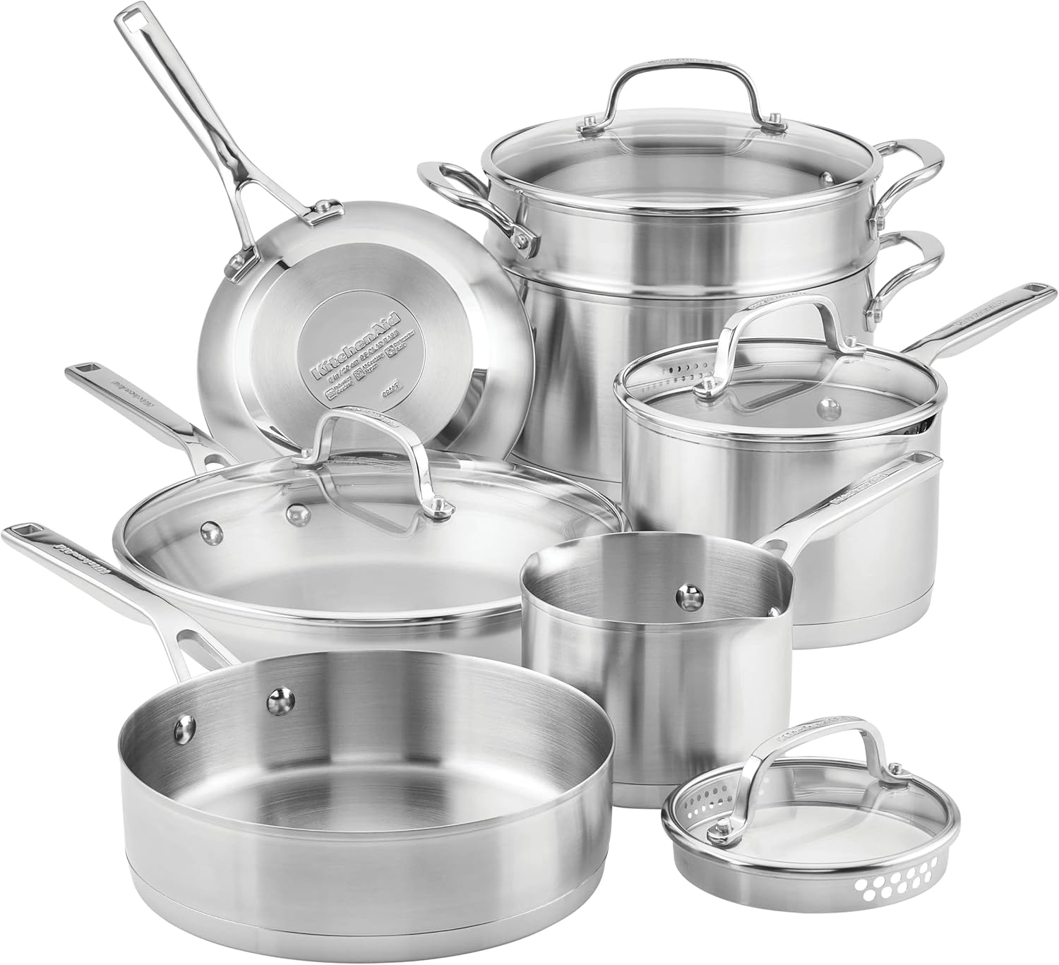 KitchenAid 11 - Piece Stainless Steel Cookware Set with 3 - Ply Base - Kidsy