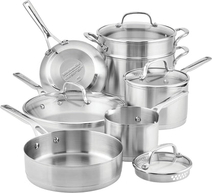 KitchenAid 11 - Piece Stainless Steel Cookware Set with 3 - Ply Base - Kidsy