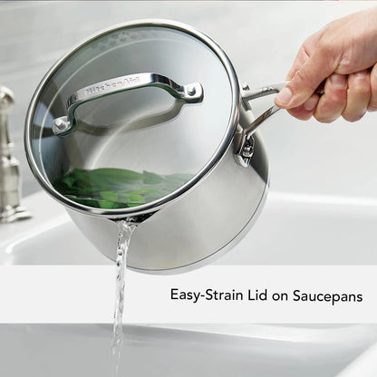 KitchenAid 11 - Piece Stainless Steel Cookware Set with 3 - Ply Base - Kidsy