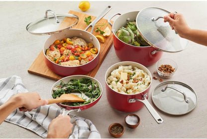 KitchenAid 84845 10 - Pc. Hard Anodized Nonstick Ceramic Cookware Set (Empire Red) - Kidsy