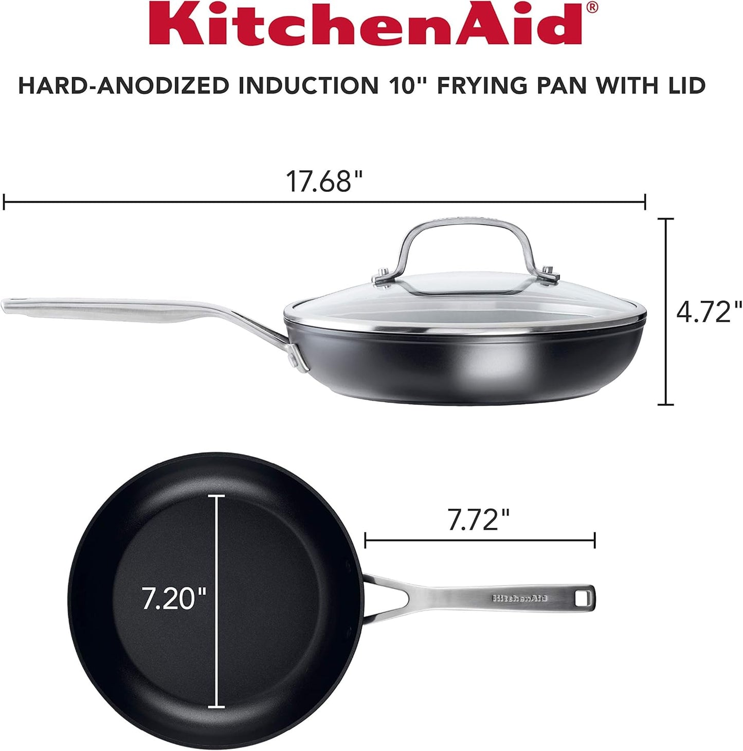 KitchenAid Hard Anodized Induction Nonstick Fry Pan Skillet with Lid 10 Inch (Matte Black) - Kidsy