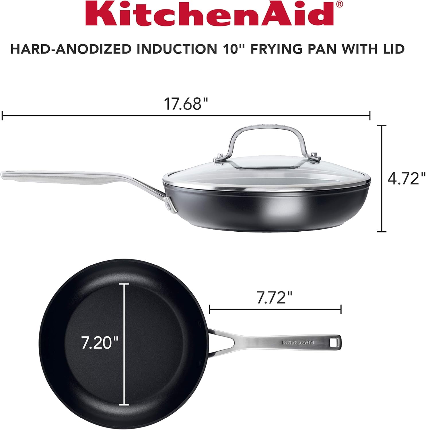 KitchenAid Hard Anodized Induction Nonstick Fry Pan Skillet with Lid 10 Inch (Matte Black) - Kidsy