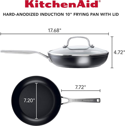 KitchenAid Hard Anodized Induction Nonstick Fry Pan Skillet with Lid 10 Inch (Matte Black) - Kidsy