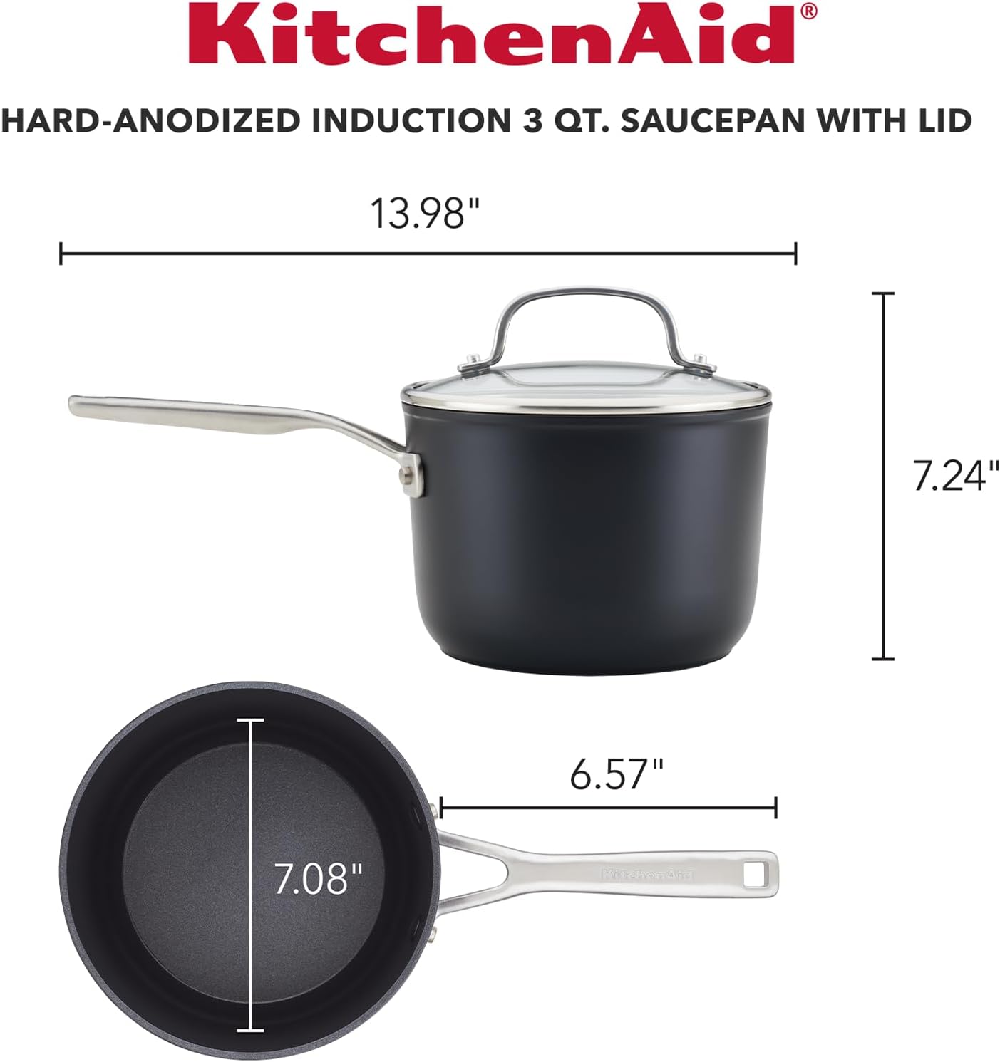 KitchenAid Hard Anodized Induction Nonstick Sauce Pan/Saucepan with Lid, 3 Quart (Matte Black) - Kidsy