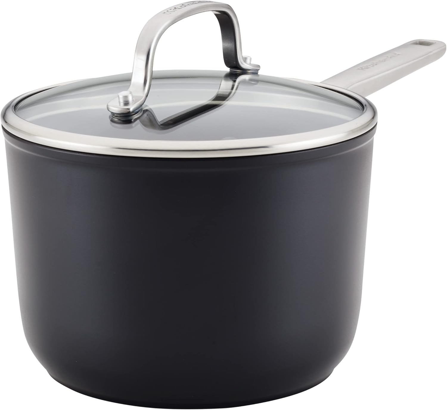 KitchenAid Hard Anodized Induction Nonstick Sauce Pan/Saucepan with Lid, 3 Quart (Matte Black) - Kidsy