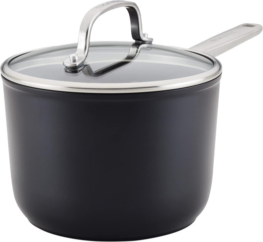 KitchenAid Hard Anodized Induction Nonstick Sauce Pan/Saucepan with Lid, 3 Quart (Matte Black) - Kidsy