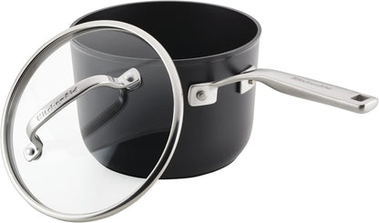 KitchenAid Hard Anodized Induction Nonstick Sauce Pan/Saucepan with Lid, 3 Quart (Matte Black) - Kidsy