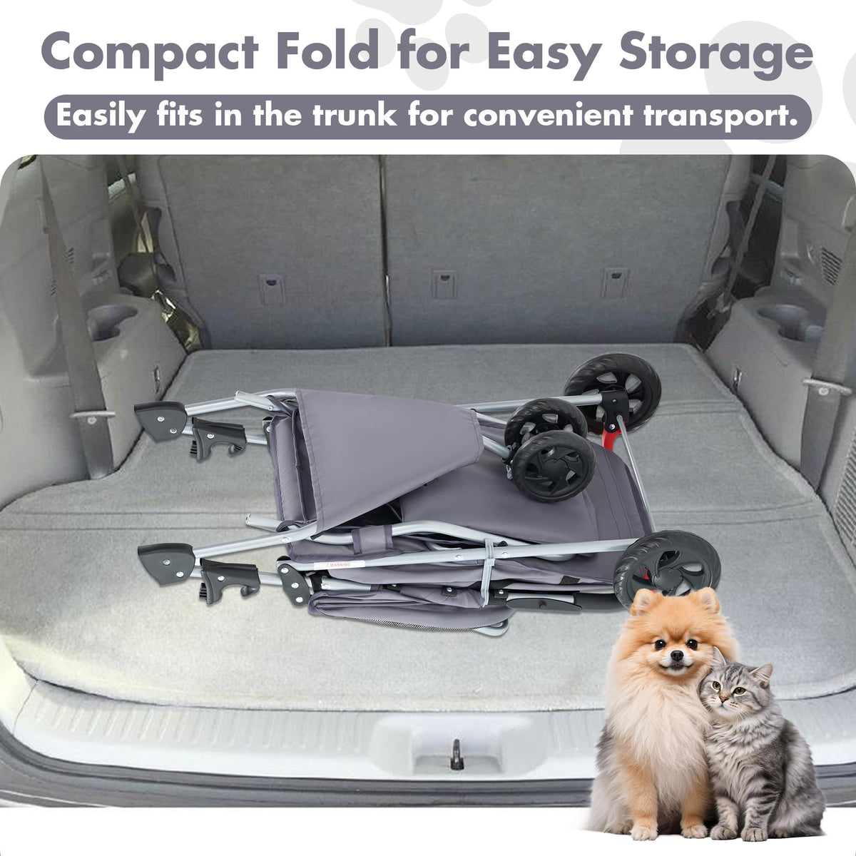 KMFurnila 3 Wheel Foldable Pet Stroller for Small to Medium Pets (Grey) - Kidsy