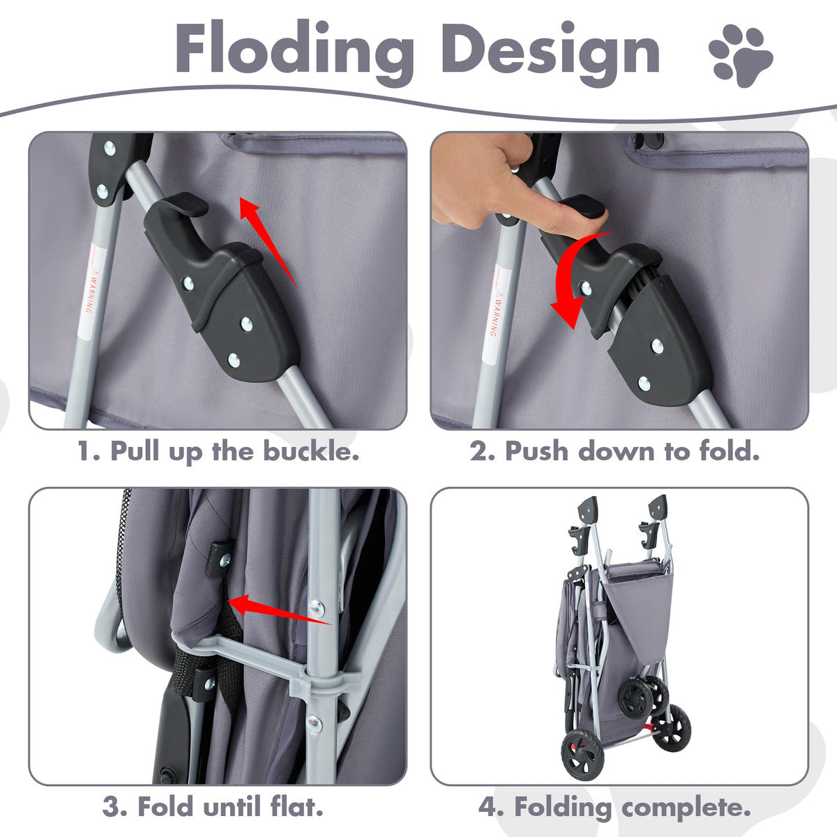KMFurnila 3 Wheel Foldable Pet Stroller for Small to Medium Pets (Grey) - Kidsy