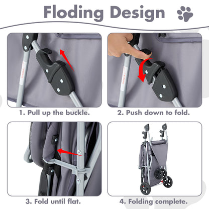 KMFurnila 3 Wheel Foldable Pet Stroller for Small to Medium Pets (Grey) - Kidsy