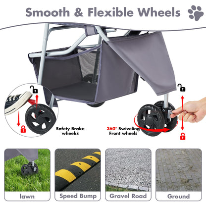 KMFurnila 3 Wheel Foldable Pet Stroller for Small to Medium Pets (Grey) - Kidsy