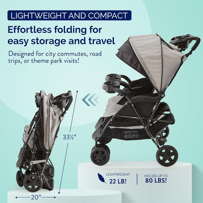 Kolcraft Cloud Plus Lightweight Double Stroller Side-by-Side for Infant Toddler (Slate Gray) - Kidsy