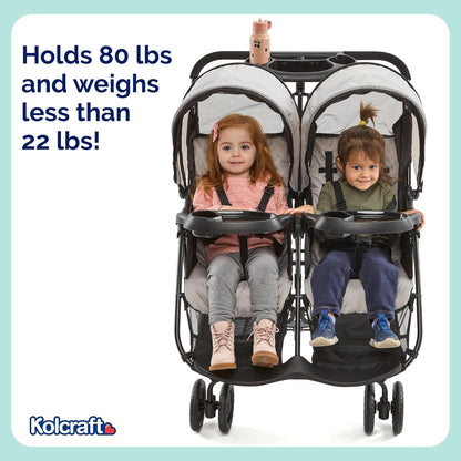 Kolcraft Cloud Plus Lightweight Double Stroller Side-by-Side for Infant Toddler (Slate Gray) - Kidsy