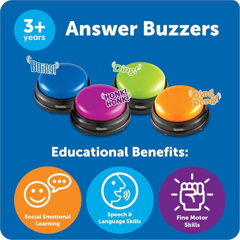 Learning Resources Answer Buzzers Set of 4 Ages 3+ Game Show Buzzers - Kidsy