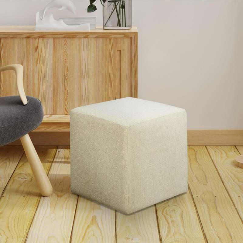 Lifestyle Solutions 18” Warren Ottoman Square Elegant Boucle Stationary Ottomans Backless Chair (Snow) - Kidsy
