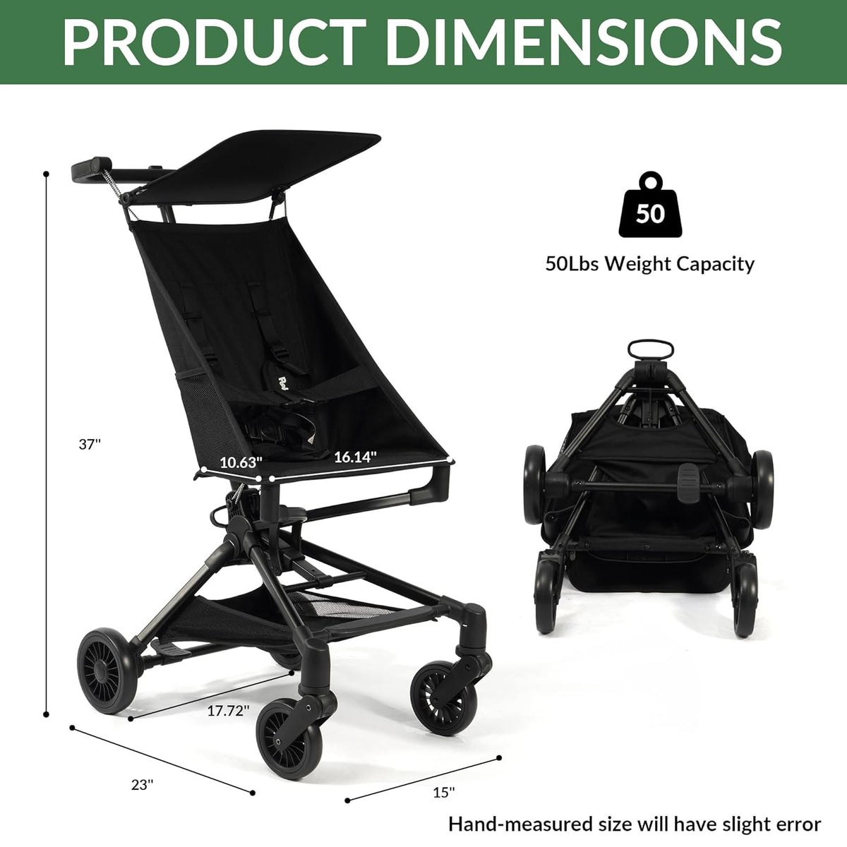 Lightweight Travel Stroller for Airplane,10.5 lbs Compact Foldable Baby Stroller (Midnight) - Kidsy