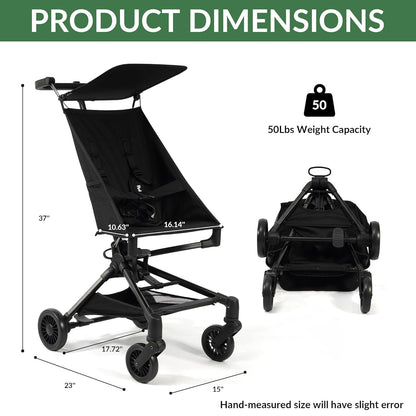 Lightweight Travel Stroller for Airplane,10.5 lbs Compact Foldable Baby Stroller (Midnight) - Kidsy